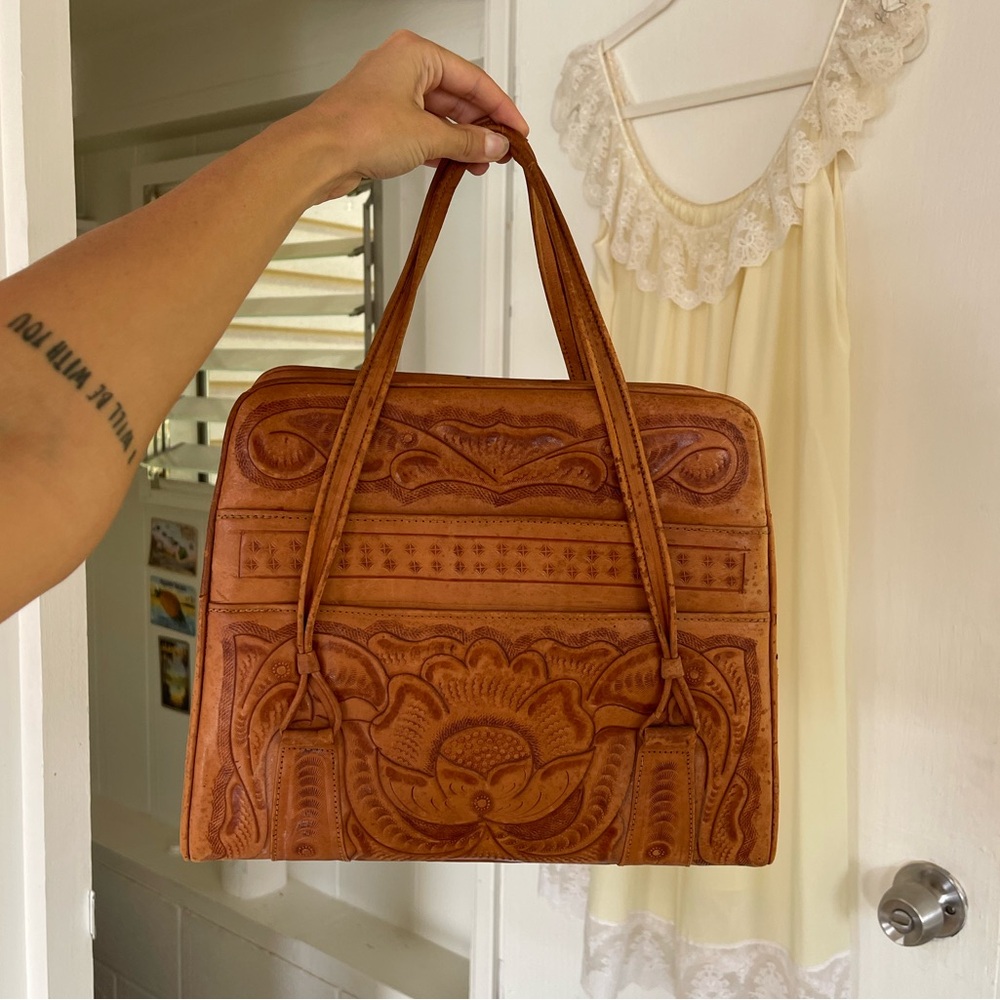 SOLD Vintage floral Leather Handbag